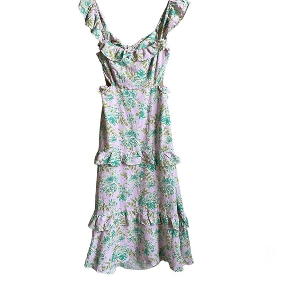 ASTR The Label Lysette Midi Dress in Orchid Green Floral size large linen - Picture 2 of 10